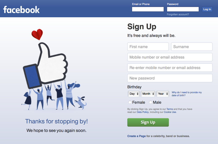 usability - What is the significance of the "Sign Up" button on Facebook's  new login page? - User Experience Stack Exchange