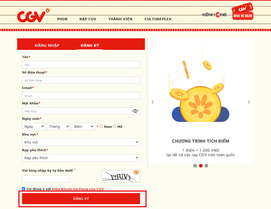 Hướng dẫn cách đăng ký tài khoản thành viên CGV - Fptshop.com.vn