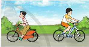 A cartoon of two boys riding bicycles

Description automatically generated