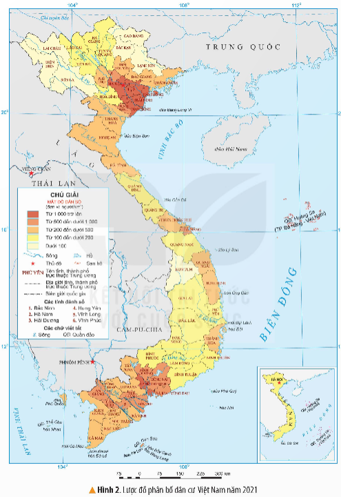 Dựa vào lược đồ phân bố dân cư Việt Nam năm 2021, hãy kể tên 3 tỉnh, thành  phố có mật độ