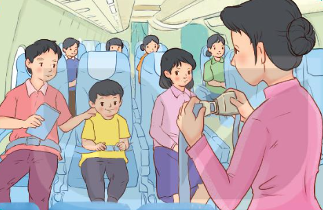 A cartoon of a person taking a picture of a child on an airplane

Description automatically generated