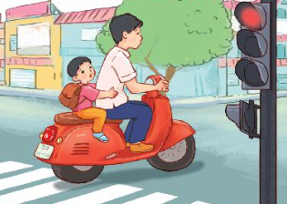 A person riding a scooter with a child on it

Description automatically generated