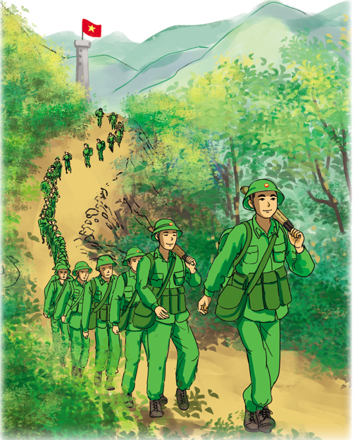 A group of soldiers walking in a line

Description automatically generated