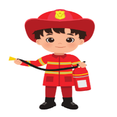 A cartoon of a child wearing a firefighter uniform

Description automatically generated