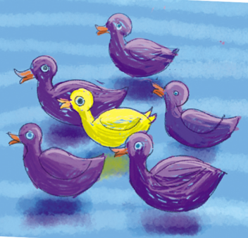 A group of purple ducks

Description automatically generated