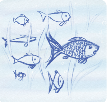 A drawing of fish swimming in water

Description automatically generated