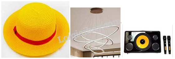 A yellow hat and a white light fixture

Description automatically generated