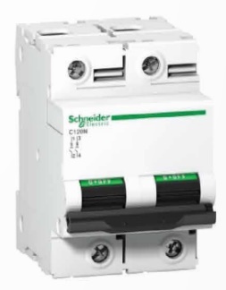 A white and green circuit breaker

Description automatically generated