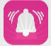 A white bell with waves in a pink square

Description automatically generated