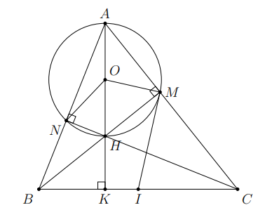 A diagram of a triangle with lines and circles

Description automatically generated