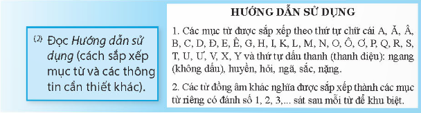 HOẠT ĐỘNG HÌNH THÀNH KIẾN THỨCHoạt động 1: Tìm các động từ theo mẫuHS thảo luận trả lời câu hỏi: Nêu quy tắc đọc và thực hành sử dụng từ điển.Sản phẩm dự kiến:+ Quy tắc 1:+ Quy tắc 2:+ Quy tắc 3:Hoạt động 2: Dựa vào các bước tìm nghĩa của từ theo ví dụ, tìm nhanh nghĩa của các từ cao ngất, cheo leo, hoang vu trong từ điển.HS thảo luận trả lời câu hỏi: Dựa vào các bước tìm nghĩa của từ theo ví dụ, tìm nhanh nghĩa của các từ cao ngất, cheo leo, hoang vu trong từ điển.Sản phẩm dự kiến:+ Cao ngất cao đến quả tầm mắt.+ Cheo leo, cao và không có chỗ bấu víu, gây cảm giác nguy hiểm, dễ bị rơi, ngã.+ Hoang vu ở trạng thái bỏ không, để cho cây cỏ mọc tự nhiên, chưa hề có tác động của con người.Hoạt động 3: Tìm những ý nếu đúng công dụng của từ điển.HS thảo luận trả lời câu hỏi: Tìm những ý nếu đúng công dụng của từ điển và các đáp án. Sản phẩm dự kiến: A. Cung cấp thông tin về từ loại (danh từ, động từ, tính từ, ...B. Cung cấp cách sử dụng tử thông qua các các ví dụ.D. Giúp hiểu nghĩa của từ. HOẠT ĐỘNG LUYỆN TẬP