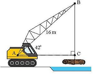 PHIẾU HỌC TẬP 1                                       BÀI TẬP CUỐI CHƯƠNG 4   Bài 1. Một cần cẩu nâng một khối gỗ trên sông. Biết tay cẩu AB có chiều dài 16 m và nghiên với góc 42◦ so với phương nằm ngang (hình bên). Tính chiều dài BC của đoạn dây cáp.........................................................................................................................................................................................................................................................................................................................................................................................................................................................................................................Bài 2. Từ trên một ngọn hải đăng cao 75 m ở vị trí B, người ta quan sát hai lần ở vị trí D và C thấy một chiếc thuyền đang hướng về phía hải đăng với góc hạ lần lượt là 30◦và 45◦. Hỏi chiếc thuyền đi được bao nhiêu mét giữa hai lần quan........................................................................................................................................................................................................................................................................................................................................................................................................................................................................................................PHIẾU HỌC TẬP 2