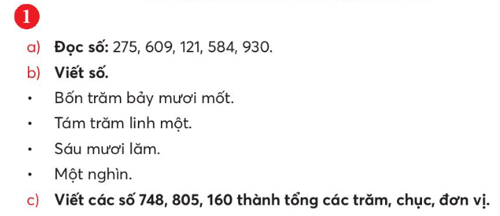 ÔN TẬP HỌC KÌ I A. KHỞI ĐỘNGGV tổ chức cho HS múa hát tập thể để tạo không khí lớp học vui tươi. B. HOẠT ĐỘNG HÌNH THÀNH KIẾN THỨCHoạt động 1: Ôn tập các số trong phạm vi 1000Dự kiến sản phẩm:a. Đọc số:275: hai trăm bảy mươi lăm.609: sáu trăm linh chín.121: một trăm hai mươi mốt.584: năm trăm tám mươi tư.930: chín trăm ba mươi.b) Viết số:Bốn trăm bảy mươi mốt: 471Tám trăm linh một: 801Sáu mươi lăm: 65Một nghìn: 1000c) Viết thành tổng các trăm, chục, đơn vị:748 = 700 + 40 +8805 = 800 + 5160 = 100 + 60Hoạt động 2: Ôn tập các phép tínhDự kiến sản phẩm:a. tổngb. hiệuc. hiệuHoạt động 3. Ôn tập hình học và đo lường. Dự kiến sản phẩm:a. Hình trên gồm có: Khối lập phương, hình vuông, hình chữ nhật, khối hộp chữ nhật, khối trụ, tam giác, tứ giác, hình tròn, khối cầu. b. Các hình có đúng 4 đỉnh, 4 cạnh là hình vuông và hình chữ nhật, hình tứ giác. c. Các hình có 12 cạnh, 6 mặt là khối hộp chữ nhật và khối lập phương. Hoạt động 4: Ôn tập thống kê có thể, chắc chắn, không thể. Dự kiến sản phẩm:a) Em quan sát hình vẽ, thấy các dụng cụ gồm: Bút chì, bút sáp, gọt bút chì, cục tẩy. b) Học sinh phân loại. c) Bút chì: 2 cáiBút sáp: 12 cáiGọt bút chì: 1 cáiCục tẩy: 2 cáid) Bút sáp nhiều hơn bút chì 10 cái.Gọt bút chì ít hơn cục tẩy 1 cái.Bút sáp gấp 6 lần bút chì.Số bút chì và cục tẩy bằng nhau.Bút sáp có nhiều nhất là 12 cái.Gọt bút chì có ít nhất là 1 cái.C. HOẠT ĐỘNG LUYỆN TẬPD. HOẠT ĐỘNG VẬN DỤNG