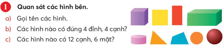 ÔN TẬP HỌC KÌ I A. KHỞI ĐỘNGGV tổ chức cho HS múa hát tập thể để tạo không khí lớp học vui tươi. B. HOẠT ĐỘNG HÌNH THÀNH KIẾN THỨCHoạt động 1: Ôn tập các số trong phạm vi 1000Dự kiến sản phẩm:a. Đọc số:275: hai trăm bảy mươi lăm.609: sáu trăm linh chín.121: một trăm hai mươi mốt.584: năm trăm tám mươi tư.930: chín trăm ba mươi.b) Viết số:Bốn trăm bảy mươi mốt: 471Tám trăm linh một: 801Sáu mươi lăm: 65Một nghìn: 1000c) Viết thành tổng các trăm, chục, đơn vị:748 = 700 + 40 +8805 = 800 + 5160 = 100 + 60Hoạt động 2: Ôn tập các phép tínhDự kiến sản phẩm:a. tổngb. hiệuc. hiệuHoạt động 3. Ôn tập hình học và đo lường. Dự kiến sản phẩm:a. Hình trên gồm có: Khối lập phương, hình vuông, hình chữ nhật, khối hộp chữ nhật, khối trụ, tam giác, tứ giác, hình tròn, khối cầu. b. Các hình có đúng 4 đỉnh, 4 cạnh là hình vuông và hình chữ nhật, hình tứ giác. c. Các hình có 12 cạnh, 6 mặt là khối hộp chữ nhật và khối lập phương. Hoạt động 4: Ôn tập thống kê có thể, chắc chắn, không thể. Dự kiến sản phẩm:a) Em quan sát hình vẽ, thấy các dụng cụ gồm: Bút chì, bút sáp, gọt bút chì, cục tẩy. b) Học sinh phân loại. c) Bút chì: 2 cáiBút sáp: 12 cáiGọt bút chì: 1 cáiCục tẩy: 2 cáid) Bút sáp nhiều hơn bút chì 10 cái.Gọt bút chì ít hơn cục tẩy 1 cái.Bút sáp gấp 6 lần bút chì.Số bút chì và cục tẩy bằng nhau.Bút sáp có nhiều nhất là 12 cái.Gọt bút chì có ít nhất là 1 cái.C. HOẠT ĐỘNG LUYỆN TẬPD. HOẠT ĐỘNG VẬN DỤNG