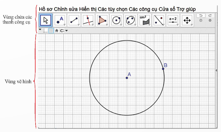 HOẠT ĐỘNG 2: VẼ ĐƯỜNG TRÒN BẰNG PHẦN MỀM GEOGEBRA 