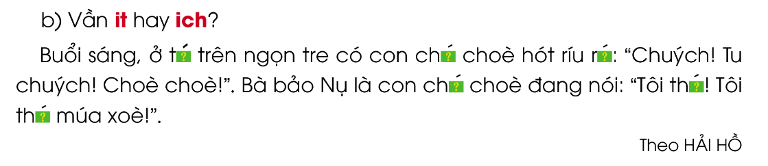 BÀI ĐỌC 3: TRONG NẮNG CHIỀUA. KHỞI ĐỘNGGV yêu cầu HS trả lời câu hỏi: Các em thường chơi trò chơi hoặc môn thể thao gì?B. HOẠT ĐỘNG HÌNH THÀNH KIẾN THỨC1. Đọc thành tiếngGV đọc mẫu cho HS bài thơ Trong nắng chiều2. Đọc hiểu+ Sân bóng của các bạn nhỏ có gì đặc biệt?+ Những chi tiết nào cho thấy trận đấu diễn ra rất sôi nổi?+ Em hiểu như thế nào về câu thơ “Đợt phản công gió lốc / Cú đá xoay Pê-lê”?+ Khung cảnh đồng quê thanh bình được miêu tả qua những hình ảnh nào?Sản phẩm dự kiếnBài thơ miêu tả cảnh các bạn nhỏ ở nông thôn chơi thể thao trên đồng ruộng. Cảm nhận được niềm vui của các bạn nhỏ và vẻ đẹp của nông thôn thanh bình.C. HOẠT ĐỘNG LUYỆN TẬPCâu 1: Sân bóng của các bạn nhỏ có gì đặc biệt?A. đó là ruộng làng sau khi gặt xong, cỏ sân vàng óng. B. sân bóng của làng vừa mới xâyC. sân bóng rộng mênh môngD. Cả A, B, CCâu 2: Nếu mỗi người ngày nào cũng tập thể dục thì có ích lợi gì?A. khí huyết lưu thông, tinh thần đầy đủ, như vậy là sức khỏe. B. xương khớp chắc khỏe, dẻo daiC. cơ thể cân đốiD. Đáp án khácCâu 3: Những chi tiết nào cho thấy trận đấu diễn ra rất sôi nổi?A. Mười “tên” chia hai đội/ Đen nhẫy tấm lưng trầnB. Trọng tài đứng giữa sân/ Bụm tay làm còi thổi/ Cuồng nhiệt quên bắt lỗi/ Reo ầm: “Sút! Sút đi!C. Cỏ sân ta vàng óng/ Khán giả ngồi lên rơm D. Cả A, BCâu 4: Trọng tài đứng giữa sân bụm tay làm còi thổi nên quên không làm gì?A. Bắt lỗiB. Bắt bóngC. Bắt nạtD. Đáp án khácCâu 5: Khung cảnh đồng quê thanh bình được miêu tả qua những hình ảnh nào?A. Đàn cò sà ngọn treB. Trong ráng chiều rực đỏC. Những chú bò no cỏD. Cả A, B, CSản phẩm dự kiếnCâu 1: ACâu 2: ACâu 3: DCâu 4: ACâu 5: DBÀI VIẾT 3: CHÍNH TẢA. KHỞI ĐỘNGGV giới thiệu bài họcB. HOẠT ĐỘNG HÌNH THÀNH KIẾN THỨC1. Nghe - viếta) Chuẩn bịNghe - viết: Cùng vui chơi (3 khổ thơ đầu). b) Viết bàiGV đọc cho HS viết c) Sửa bàiHS tự sửa lỗi 2. Chọn vần phù hợp với ô trốngVần oăn hay ănVần oăt hay ătVần oeo hay eo3. Chọn chữ hoặc vần phù hợp với ô trốngChữ ch hay tr:Vần it hay ich:LUYỆN NÓI VÀ NGHE. TRAO ĐỔI: EM ĐỌC SÁCH BÁO