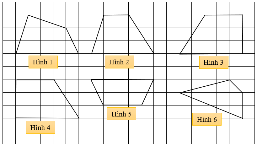 PHIẾU HỌC TẬP 1BÀI 45. HÌNH THANGBài 1. Trong các hình dưới đây, hình nào là hình thang?.........................................................................................................................................Bài 2. Xác định vị trí điểm Q để có hình thang MNPQ, biết rằng:a) Hai đáy là MN và QP           b) Hai đáy là MQ và PN          Bài 3. Vẽ thêm hai đoạn thẳng trong mỗi hình sau để được một hình thang:PHIẾU HỌC TẬP 2