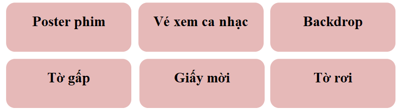 CHỦ ĐỀ 6: NGHỆ THUẬT ĐƯƠNG ĐẠI VIỆT NAM(4 tiết) MỤC TIÊU CỦA CHỦ ĐỀ Sau chủ đề này, HS sẽ:Nhận biết được đặc điểm, mục đích, thông điệp trong thiết kế tờ gấp quảng cáo, nghệ thuật biểu diễn. Vận dụng hài hoà được các yếu tố và nguyên lí tạo hình như: hình, mảng, chữ, màu,... để thiết kế tờ gấp giới thiệu nghệ thuật biểu diễn. Phân tích, chia sẻ được kĩ thuật thể hiện và xu hướng thẩm mĩ đương đại trong thiết kế tờ gấp. Hiểu được vai trò quan trọng của truyền thông trong lĩnh vực nghệ thuật biểu diễn. Nhận biết được cấu trúc, đặc điểm tạo hình, chuyển động của nhân vật rối nước. Xây dựng được phương án và thiết kế được sản phẩm có tỉ lệ, kích thước phù hợp với hoạt cảnh biểu diễn. Trình bày được ý tưởng và kĩ thuật thực hiện sản phẩm rối nước. Gìn giữ và phát huy được những giá trị văn hoá của dân tộc. BÀI 11: THIẾT KẾ TỜ GẤP GIỚI THIỆU NGHỆ THUẬT BIỂU DIỄN(2 tiết)I. MỤC TIÊU1. Kiến thứcSau bài học này, HS sẽ:Nhận biết được đặc điểm, mục đích, thông điệp trong thiết kế tờ gấp quảng cáo nghệ thuật biểu diễn. Vận dụng hài hoà được các yếu tố và nguyên lí tạo hình như: hình, mảng, chữ, màu,... để thiết kế tờ gấp giới thiệu nghệ thuật biểu diễn. Phân tích, chia sẻ được kĩ thuật thể hiện và xu hướng thẩm mĩ đương đại trong thiết kế tờ gấp. Hiểu được vai trò quan trọng của truyền thông trong lĩnh vực nghệ thuật biểu diễn.2. Năng lựcNăng lực chung:Năng lực giao tiếp và hợp tác: khả năng thực hiện nhiệm vụ một cách độc lập hay theo nhóm; Trao đổi tích cực với giáo viên và các bạn khác trong lớp.Năng lực tự chủ và tự học: biết lắng nghe và chia sẻ ý kiến cá nhân với bạn, nhóm và GV. Tích cực tham gia các hoạt động trong lớp.Giải quyết vấn đề và sáng tạo: biết phối hợp với bạn bè khi làm việc nhóm, tư duy logic, sáng tạo khi giải quyết vấn đề.Năng lực mĩ thuật: Quan sát và nhận thức thẩm mĩ: biết quan sát và cảm nhận được các sản phẩm thiết kế quảng cáo, tìm ra đặc điểm và hình thức thiết kế.Sáng tạo và ứng dụng thẩm mĩ: thực hiện được một SPMT thiết kế tờ gấp quảng cáo qua cảm nhận cá nhân bằng các yếu tố tạo hình: sắp xếp bố cục hợp lí giữa kênh chữ và kênh hình, có màu sắc hài hoà, nội dung phù hợp với sự kiện biểu diễn trong SPMT; phân tích được một số nguyên lí tạo hình được sử dụng trong bài thực hành của bạn, qua đó, cảm thụ được ý nghĩa của sự kiện biểu diễn.Phân tích và đánh giá thẩm mĩ: biết trưng bày, phân tích, nhận xét, đánh giá vẻ đẹp của sản phẩm; nêu được hướng phát triển mở rộng cho sản phẩm bằng nhiều hình thức thiết kế; biết phân tích những giá trị thẩm mĩ trên sản phẩm của cá nhân và nhóm.Năng lực đặc thù của HSNăng lực ngôn ngữ: vận dụng kĩ năng nói trong trao đổi, giới thiệu, nhận xét,...Năng lực tính toán: vận dụng sự hiểu biết về hình trong không gian 2 chiều, 3 chiều để áp dụng vào vẽ sản phẩm.3. Phẩm chấtPhát triển tình yêu cuộc sống và có ý thức bảo vệ thiên nhiên, môi trường. Cảm nhận được vẻ đẹp của sự vật, hiện tượng trong cuộc sống qua sản phẩm thiết kế quảng cáo. Biết cách sử dụng, bảo quản một số vật liệu, chất liệu thông dụng như màu vẽ, giấy màu, giấy bìa, khối gỗ,… trong thực hành, sáng tạo; tích cực tự giác và nỗ lực học tập tìm hiểu. Cảm nhận được cái đẹp, xây dựng tình thương yêu, đoàn kết, trách nhiệm với bạn bè qua hoạt động nhóm. Biết chia sẻ chân thực suy nghĩ của mình qua trao đổi, nhận xét sản phẩm.II. THIẾT BỊ DẠY HỌC 1. Đối với giáo viênGiáo án, SGK, SGV Mĩ thuật 9.Một số sản phẩm thiết kế quảng cáo.Bài vẽ và SPMT liên quan đến chủ đề.Máy tính, máy chiếu (nếu có).2. Đối với học sinhSGK, SBT Mĩ thuật 9.Tranh ảnh, tư liệu sưu tầm có liên quan đến nội dung bài học và dụng cụ học tập theo yêu cầu của GV.III. CÁC HOẠT ĐỘNG DẠY HỌC A. HOẠT ĐỘNG KHỞI ĐỘNGa. Mục tiêu: Tạo tâm thế cho HS, giúp đỡ HS ý thức được nhiệm vụ học tập, hứng thú với bài học mới. b. Nội dung: GV tổ chức cho HS tham gia trò chơi Nối chữ - hình.c. Sản phẩm: HS tích cực tham gia trò chơi.d. Tổ chức thực hiện:Bước 1: GV chuyển giao nhiệm vụ học tập- GV tổ chức cho HS tham gia trò chơi Nối chữ - hình.- GV phổ biến luật chơi và cách chơi:+ GV chuẩn bị một số hình ảnh sản phẩm như: tranh minh họa, bìa sách, poster, backdrop, tờ gấp,… (về truyền thông y tế, bảo vệ môi trường,...).+ Các nhóm nối tên sản phẩm với hình ảnh đúng; nối tên gọi chính xác của những sản phẩm thuộc thiết kế quảng cáo với hình ảnh,...- GV trình chiếu hình ảnh và tên sản phẩm:Hình 1Hình 2Hình 3Hình 4Hình 5Hình 6Bước 2: HS tiếp nhận, thực hiện nhiệm vụ học tập- HS xem video và thực hiện nhiệm vụ.- GV quan sát, hướng dẫn, hỗ trợ HS (nếu cần thiết).Bước 3: Báo cáo kết quả hoạt động, thảo luận- GV mời đại diện 1 – 2 HS trình bày kết quả thảo luận: + Hình 1 – poster phim.+ Hình 2 – giấy mời.+ Hình 3 – vé xem ca nhạc.+ Hình 4 – tờ gấp.+ Hình 5 – tờ rơi.+ Hình 6 – backdrop.- GV mời HS khác nhận xét, bổ sung (nếu có).Bước 4: Đánh giá kết quả thực hiện nhiệm vụ học tập- GV nhận xét, đánh giá về tinh thần học tập của HS.- GV dẫn dắt HS vào bài học: Chúng ta sẽ cùng nhau vào học bài học ngày hôm nay – Bài 11: Thiết kế tờ gấp giới thiệu nghệ thuật biểu diễn.B. HOẠT ĐỘNG HÌNH THÀNH KIẾN THỨCHoạt động 1: Quan sát và nhận thứca. Mục tiêu: Thông qua hoạt động, HS:- Cảm nhận được vẻ đẹp, đặc điểm, mục đích, thông điệp trong thiết kế tờ gấp quảng cáo nghệ thuật biểu diễn.- Nhận biết và vận dụng hài hòa được các yếu tố và nguyên lí tạo hình như: hình, mảng, chữ, màu,... để thiết kế tờ gấp giới thiệu nghệ thuật biểu diễn.b. Nội dung: - GV hướng dẫn HS tìm hiểu, quan sát các hình ảnh trong SGK tr.48, 49 và tài liệu do GV sưu tầm.- HS nhận biết được vẻ đẹp, đặc điểm, mục đích, thông điệp trong thiết kế tờ gấp quảng cáo nghệ thuật biểu diễn, từ đó xây dựng được ý tưởng thể hiện SPMT của mình.c. Sản phẩm học tập: HS hình thành ý tưởng thể hiện SPMT thiết kế tờ gấp.d. Tổ chức hoạt động:HOẠT ĐỘNG CỦA GV - HSDỰ KIẾN SẢN PHẨMBước 1: GV chuyển giao nhiệm vụ học tập- GV chia HS cả lớp thành 6 nhóm.- GV yêu cầu HS thảo luận nhóm, quan sát hình ảnh SGK tr.48 và thực hiện nhiệm vụ:+ Nhóm 1 + 2: Nhận xét hình ảnh truyền thông trong sản phẩm thiết kế.+ Nhóm 3 + 4: Nhận xét về đặc điểm, hình thức thiết kế.+ Nhóm 5 + 6: Nhận xét về địa điểm trưng bày.- GV tiếp tục yêu cầu các nhóm quan sát hình ảnh SGK tr.49 và thực hiện nhiệm vụ:+ Nhóm 1 + 2: Nhận xét về nội dung truyền thông trong tờ gấp.+ Nhóm 3 + 4: Nhận xét về kích thước, hình ảnh, cấu trúc tờ gấp.+ Nhóm 5 + 6: Nhận xét về cách thức bố cục, màu sắc, kiểu và kích thước của chữ trong sản phẩm thiết kế.Bước 2: HS thực hiện nhiệm vụ học tập- HS quan sát hình ảnh SGK tr.48, 49, thảo luận nhóm và trả lời câu hỏi. - GV hướng dẫn, theo dõi, hỗ trợ HS nếu cần thiết. Bước 3: Báo cáo kết quả hoạt động và thảo luận- GV mời đại diện 1 - 2 HS trình bày kết quả thảo luận (Đính kèm phía dưới Hoạt động).- GV yêu cầu HS khác quan sát, nhận xét, bổ sung (nếu có).  Bước 4: Đánh giá kết quả, thực hiện nhiệm vụ học tập- GV đánh giá, nhận xét, chuẩn kiến thức.- GV chuyển sang nội dung mới. 1. Quan sát và nhận thức- Hình thức truyền thông, quảng bá cho nghệ thuật biểu diễn thường được thực hiện dưới dạng poster, backdrop, tờ rơi, tờ gấp,...- Thiết kế nghệ thuật biểu diễn cần chú trọng về nội dung, ý tưởng, thông điệp truyền thông, các nội dung cần truyền tải.- Thể hiện sản phẩm tờ gấp cần xác định kiểu chữ, hình ảnh, khoảng trống giữa hình và nền để lựa chọn bố cục, màu sắc cho phù hợp.- Thông tin sản phẩm cần chính xác, chuẩn mực, phong cách thiết kế cập nhật xu hướng thẩm mĩ thời đại.Hình ảnh SGK tr.48- Hình ảnh: rõ ràng, cô đọng, sắc nét. - Đặc điểm: sử dụng đồng thời cả kênh hình và kênh chữ, hình thức thiết kế đa dạng, trên trang web, ngoài trời, thư phát trực tiếp,… - Địa điểm: + Backdrop thường được trưng bày trong không gian chính của sự kiện, được bố trí ánh sáng làm nổi bật sản phẩm.+ Poster trưng bày nơi tiền sảnh và các khu vực giao thông, lối vào.+ Vé và tờ rơi là sản phẩm nhỏ nên được đưa trực tiếp cho khán giả,…Hình ảnh SGK tr.49- Tờ gấp chương trình biểu diễn tuồng, kích thước hình chữ nhật, sử dụng hình mặt nạ hoá trang làm hình ảnh chính, sử dụng gam màu đỏ và xám làm chủ đạo.- Tờ gấp giới thiệu lịch trình sự kiện múa rối nước, phần nhân vật được trổ thủng nền tạo cảm giác sinh động, sử dụng gam màu vàng và xanh làm chủ đạo.- Giấy mời thiết kế triển lãm mặt nạ tuồng, thiết kế bố cục theo cách phá thế, sử dụng sắc độ mạnh (đỏ, lam, trắng) tạo ấn tượng và gây chú ý cho khán giả.----------------------------------------------------------- Còn tiếp ----------------------Ngày soạn:…/…/…Ngày dạy:…/…/… BÀI 12: NGHỆ THUẬT MÚA RỐI NƯỚC(2 tiết)I. MỤC TIÊU1. Kiến thứcSau bài học này, HS sẽ:Nhận biết được cấu trúc, đặc điểm tạo hình, chuyển động của nhân vật rối nước. Xây dựng được phương án và thiết kế được sản phẩm có tỉ lệ, kích thước phù hợp với hoạt cảnh biểu diễn. Trình bày được ý tưởng và kĩ thuật thực hiện sản phẩm rối nước. Gìn giữ và phát huy được những giá trị văn hoá của dân tộc..2. Năng lựcNăng lực chung:Năng lực giao tiếp và hợp tác: khả năng thực hiện nhiệm vụ một cách độc lập hay theo nhóm; Trao đổi tích cực với giáo viên và các bạn khác trong lớp.Năng lực tự chủ và tự học: biết lắng nghe và chia sẻ ý kiến cá nhân với bạn, nhóm và GV. Tích cực tham gia các hoạt động trong lớp.Giải quyết vấn đề và sáng tạo: biết phối hợp với bạn bè khi làm việc nhóm, tư duy logic, sáng tạo khi giải quyết vấn đề.Năng lực mĩ thuật: Quan sát và nhận thức thẩm mĩ: biết quan sát các sản phẩm rối nước và thảo luận tìm ra đặc điểm, cấu trúc, quy trình và vật liệu thiết kế.Sáng tạo và ứng dụng thẩm mĩ: thực hiện được một thiết kế tạo dáng mô phỏng con rối nước truyền thống qua cảm nhận của cá nhân qua các yếu tố tạo hình: hình dáng, màu sắc, xác định điểm cân bằng và các chi tiết khớp nối,... trong sản phẩm thiết kế con rối; phân tích được một số nguyên lí tạo hình, cấu trúc và cơ chế hoạt động được sử dụng trong bài thực hành của bạn, qua đó, cảm thụ được ý nghĩa của loại hình nghệ thuật truyền thống.Phân tích và đánh giá thẩm mĩ: biết trưng bày, phân tích, nhận xét, đánh giá ý nghĩa, công năng sử dụng của sản phẩm; nêu được hướng phát triển mở rộng cho sản phẩm bằng nhiều hình thức thiết kế; biết phân tích những giá trị thẩm mĩ trên sản phẩm của cá nhân và nhóm.Năng lực đặc thù của HSNăng lực ngôn ngữ: vận dụng kĩ năng nói trong trao đổi, giới thiệu, nhận xét,...Năng lực tính toán: vận dụng sự hiểu biết về hình trong không gian 2 chiều, 3 chiều để áp dụng vào thiết kế sản phẩm.3. Phẩm chấtPhát triển tình yêu cuộc sống và có ý thức trân trọng các loại hình nghệ thuật truyền thống. Cảm nhận được vẻ đẹp của sự vật, nhân vật gắn liền với thiên nhiên và sinh hoạt của người nông dân trồng lúa nước ở đồng bằng Bắc Bộ thông qua các sản phẩm thiết kế con rối. Biết cách sử dụng, bảo quản một số vật liệu, chất liệu thông dụng như màu vẽ, giấy màu, giấy bìa, khối gỗ,… trong thực hành, sáng tạo, tích cực tự giác và nỗ lực học tập, tìm hiểu. Cảm nhận được cái đẹp, xây dựng tình thương yêu, đoàn kết, trách nhiệm với bạn bè qua hoạt động nhóm. Biết chia sẻ chân thực suy nghĩ của mình qua trao đổi, nhận xét sản phẩm.II. THIẾT BỊ DẠY HỌC 1. Đối với giáo viênGiáo án, SGK, SGV Mĩ thuật 9.Bài vẽ và SPMT liên quan đến chủ đề.Máy tính, máy chiếu (nếu có).2. Đối với học sinhSGK, SBT Mĩ thuật 9.Tranh ảnh, tư liệu sưu tầm có liên quan đến nội dung bài học và dụng cụ học tập theo yêu cầu của GV.III. CÁC HOẠT ĐỘNG DẠY HỌC A. HOẠT ĐỘNG KHỞI ĐỘNGa. Mục tiêu: Tạo tâm thế cho HS, giúp đỡ HS ý thức được nhiệm vụ học tập, hứng thú với bài học mới. b. Nội dung: GV tổ chức cho HS đọc thơ và xem video về nghệ thuật rối nước.c. Sản phẩm: Câu trả lời của HS về nghệ thuật múa rối nước ở Việt Nam.d. Tổ chức thực hiện:Bước 1: GV chuyển giao nhiệm vụ học tập- GV tổ chức cho HS đọc thơ về nghệ thuật rối nước:Làng mình mở hội hay chưa?Đi xem múa rối ao chùa canh đêmTễu cười toét miệng ngoi lênTrăng rằm rơi tõm in nền nước xanhHoàng Anh Tuấn- GV trình chiếu cho HS quan sát video về nghệ thuật rối nước:https://www.youtube.com/watch?v=Qb7nZpD7QqQ- GV yêu cầu HS thảo luận cặp đôi và trả lời câu hỏi: Trình bày hiểu biết của em về nghệ thuật múa rối nước ở Việt Nam.Bước 2: HS tiếp nhận, thực hiện nhiệm vụ học tập- HS đọc thơ, xem video và thực hiện nhiệm vụ.- GV quan sát, hướng dẫn, hỗ trợ HS (nếu cần thiết).Bước 3: Báo cáo kết quả hoạt động, thảo luận- GV mời đại diện 1 – 2 HS trình bày kết quả thảo luận: + Lịch sử và nguồn gốc: Múa rối nước có nguồn gốc từ nền văn minh lúa nước ở đồng bằng Bắc Bộ, xuất hiện từ thời nhà Lý (thế kỷ XI).+ Cấu trúc sân khấu: một hồ nước nhỏ, gọi là “thủy đình”. Thủy đình thường được xây dựng trên ao hoặc hồ, có mái che và bệ để các nghệ nhân đứng. Màn nước là nơi các con rối được điều khiển và biểu diễn.+ Kĩ thuật và điều khiển:Các con rối nước thường được làm từ gỗ, sơn mài và trang trí tinh xảo được điều khiển bằng các thanh tre dài hoặc dây nối từ phía sau thủy đình.Nghệ nhân điều khiển rối đứng dưới nước, ẩn mình sau màn che, điều khiển các con rối thông qua hệ thống ròng rọc và dây kéo.+ Nội dung: Các buổi biểu diễn múa rối nước thường dựa trên các câu chuyện dân gian, truyền thuyết, và các tích truyện quen thuộc như: Tấm Cám, Chú Tễu, Truyền thuyết về Hồ Gươm, Sự tích trầu cau,...+ Âm nhạc và hiệu ứng:Các buổi biểu diễn thường đi kèm với nhạc cụ truyền thống như đàn bầu, đàn nhị, trống, sáo và hát chèo.Âm nhạc giúp tạo ra không khí, nhấn mạnh cảm xúc và hỗ trợ cho việc kể chuyện.+ Giá trị văn hóa:Múa rối nước là một di sản văn hóa phi vật thể quý báu của Việt Nam, được UNESCO công nhận là di sản văn hóa phi vật thể.Nghệ thuật này không chỉ là một hình thức giải trí mà còn là một phương tiện truyền tải văn hóa và lịch sử dân tộc, mang lại niềm tự hào cho người dân Việt Nam.Hiện nay, múa rối nước vẫn được duy trì và phát triển thông qua các đoàn nghệ thuật truyền thống như Nhà hát Múa rối Thăng Long ở Hà Nội và các đoàn múa rối khác trên khắp cả nước.- GV mời HS khác nhận xét, bổ sung (nếu có).Bước 4: Đánh giá kết quả thực hiện nhiệm vụ học tập- GV nhận xét, đánh giá về tinh thần học tập của HS.- GV dẫn dắt HS vào bài học: Nghệ thuật múa rối nước là một di sản văn hóa độc đáo và quan trọng của Việt Nam. Với sự kết hợp giữa nghệ thuật biểu diễn, âm nhạc truyền thống và câu chuyện dân gian, múa rối nước không chỉ mang lại niềm vui và giải trí mà còn giúp bảo tồn và truyền bá những giá trị văn hóa sâu sắc của dân tộc Việt Nam. Sự nỗ lực bảo tồn và phát triển múa rối nước của các nghệ nhân và các đoàn nghệ thuật là điều cần thiết để duy trì và phát huy di sản này cho các thế hệ mai sau. Để tìm hiểu rõ hơn về loại hình nghệ thuật này, chúng ta sẽ cùng nhau tìm hiểu trong bài học ngày hôm nay – Bài 12: Nghệ thuật múa rối nước.B. HOẠT ĐỘNG HÌNH THÀNH KIẾN THỨCHoạt động 1: Quan sát và nhận thứca. Mục tiêu: Thông qua hoạt động, HS cảm nhận được nét đặc trưng về loại hình nghệ thuật sân khấu dân gian truyền thống của Việt Nam như: không gian biểu diễn, đặc điểm tạo hình, tên gọi, quy trình thiết kế và cơ chế hoạt động của nhân vật rối.b. Nội dung: - GV hướng dẫn HS tìm hiểu, quan sát các hình ảnh trong SGK tr.52, 53 và tài liệu do GV sưu tầm.- HS tìm hiểu về loại hình và các giá trị của nghệ thuật múa rối nước trong đời sống văn hóa tinh thần của người dân Việt Nam.c. Sản phẩm học tập: HS nắm được đặc trưng về loại hình nghệ thuật múa rối nước truyền thống của Việt Nam.d. Tổ chức hoạt động:HOẠT ĐỘNG CỦA GV - HSDỰ KIẾN SẢN PHẨMBước 1: GV chuyển giao nhiệm vụ học tập- GV chia HS cả lớp thành 6 nhóm.- GV yêu cầu HS thảo luận nhóm, quan sát hình ảnh SGK tr.52 và thực hiện nhiệm vụ:+ Nhóm 1 + 2: Kể tên những nhân vật rối mà em biết.+ Nhóm 3 + 4: Miêu tả đặc điểm tạo hình của nhân vật.+ Nhóm 5 + 6: Nêu cảm nhận về không gian và hình thức biểu diễn.- GV tiếp tục yêu cầu các nhóm quan sát hình ảnh SGK tr.53 và thực hiện nhiệm vụ:+ Nhóm 1 + 2: Kể tên vật liệu chế tạo con rối.Nêu quy trình tạo hình và thiết kế con rồi.+ Nhóm 3 + 4: Trình bày điểm giống nhau và khác nhau về chất liệu, cách thức thiết kế trang phục.Nêu cơ chế hoạt động của rối khi biểu diễn.- GV cung cấp thêm cho HS một số hình ảnh, video để hiểu rõ hơn về nghệ thuật múa rối nước (Đính kèm phía dưới Hoạt động). Bước 2: HS thực hiện nhiệm vụ học tập- HS quan sát hình ảnh SGK tr.52, 53, thảo luận nhóm và trả lời câu hỏi. - GV hướng dẫn, theo dõi, hỗ trợ HS nếu cần thiết. Bước 3: Báo cáo kết quả hoạt động và thảo luận- GV mời đại diện 1 - 2 HS trình bày kết quả thảo luận (Đính kèm phía dưới Hoạt động).- GV yêu cầu HS khác quan sát, nhận xét, bổ sung (nếu có).  Bước 4: Đánh giá kết quả, thực hiện nhiệm vụ học tập- GV đánh giá, nhận xét, chuẩn kiến thức.- GV chuyển sang nội dung mới. 1. Quan sát và nhận thức- Múa rối nước là loại hình nghệ thuật sân khấu dân gian truyền thống của Việt Nam. - Đặc trưng của loại hình này là sự kết hợp giữa nghệ thuật tạo hình và biểu diễn trên mặt nước.- Tạo hình rối ảnh hưởng từ nghệ thuật điêu khắc và trang trí dân gian nên đa phần có tính tượng trưng, cách điệu cao, màu sắc tươi sáng,... với các nhân vật rối tiêu biểu như: chú tễu, cô tiên, rồng, phượng,... - Người điều khiển đứng bên trong sân khấu, sử dụng hệ thống sào kết hợp với dây được gắn ở phần thân dưới để điều khiển con rối.HÌNH ẢNH, VIDEO VỀ LOẠI HÌNH NGHỆ THUẬT MÚA RỐI+ Tạo hình múa rối nước:https://youtu.be/a9ma7wDwPX8?si=2YXnO5HXq-besfEVhttps://youtu.be/AnjYrkSnobg?si=MpUj56O-1W8chJ3I+ Một số trích đoạn biểu diễn múa rối nước:https://youtu.be/rWi4d5EOdbc?si=Z_wO7TIQSNakRAOY https://youtu.be/fENljSAki60?si=qTJK6BM9lgTkr1tG  ----------------------------------------------------------- Còn tiếp ---------------------- II. TRẮC NGHIỆM KÌ 2 MĨ THUẬT 9 CHÂN TRỜI SÁNG TẠO BẢN 2Phiếu trắc nghiệm Mĩ thuật 9 chân trời (bản 2) Bài 8: Biển đảo Việt NamPhiếu trắc nghiệm Mĩ thuật 9 chân trời (bản 2) Bài 9: Đặc điểm nghệ thuật đương đại Việt NamPhiếu trắc nghiệm Mĩ thuật 9 chân trời (bản 2) Bài 10: Thiết kế đương đại Việt NamPhiếu trắc nghiệm Mĩ thuật 9 chân trời (bản 2) Bài 11: Thiết kế tờ gấp giới thiệu nghệ thuật biểu diễnPhiếu trắc nghiệm Mĩ thuật 9 chân trời (bản 2) Bài 12: Nghệ thuật múa rối nướcPhiếu trắc nghiệm Mĩ thuật 9 chân trời (bản 2) Bài 13: Nghệ thuật gốm đương đạiPhiếu trắc nghiệm Mĩ thuật 9 chân trời (bản 2) Bài 14: Thiết kế bao bì sản phẩmPhiếu trắc nghiệm Mĩ thuật 9 chân trời (bản 2) Bài 15: Ngành nghề thuộc lĩnh vực Mĩ thuật ứng dụngPhiếu trắc nghiệm Mĩ thuật 9 chân trời (bản 2) Bài 16: Đặc trưng của một số ngành nghề liên quan đến Mĩ thuật ứng dụng CHỦ ĐỀ 7: MĨ THUẬT ỨNG DỤNGBÀI 14: THIẾT KẾ BAO BÌ SẢN PHẨM(14 CÂU) A. CÂU HỎI TRẮC NGHIỆM1. NHẬN BIẾT (6 CÂU)Câu 1: Theo em, bao bì thuộc vào công đoạn nào trong sản xuất sản phẩm?A. Đóng gói và bảo quản hàng hóa.B. Đóng gói sản phẩm.C. Phân loại và đóng gói sản phẩm.D. Phân loại và bảo quản sản phẩm. Câu 2: Vai trò của bao bì sản phẩm là gì?A. Đảm bảo an toàn cho sản phẩm.B. Tạo dựng hình ảnh mới cho thương hiệu.C. Đảm bảo an toàn,quảng cáo sản phẩm.D. Làm sản phẩm khác biệt. Câu 3: Bao bì cần có những yêu cầu gì ? A. Chất liệu bền, quảng bá được hình ảnh sản phẩm.B. Chất liệu thân thiện với môi trường, quảng bá được thương hiệu sản phẩm.C. Chất liệu thân thiện với môi trường, quảng bá được hình ảnh và thương hiệu sản phẩm.D. Chất liệu bền, quảng bá được hình ảnh và thương hiệu sản phẩm.Câu 4: Thiết kế bao bì có mấy loại? A. Vô số. B. 3C. 1D. 2Câu 5: Người tiêu dùng cần làm gì trước khi mua sản phẩm?A. Kiểm tra chất lượng sản phẩm. B. Kiểm tra thông tin trên bao bì.  C. Kiểm tra bao bì sản phẩm. D. Kiểm tra độ an toàn của bao bì. Câu 6:Theo em, cấu tạo của bao bì sản phẩm gồm những bộ phận nào?A. Bộ phận đóng gói chính và bộ phận trang trí.B.Bộ phận đóng gói và bộ phận tem mác.C. Bộ phận giấy gói và bộ phận tem nhãn.D. Bộ phận tem nhãn và bộ phận trang trí.2. THÔNG HIỂU (3 CÂU)Câu 1: Nội dung nào dưới đây không phải một trong những thông tin được in trên bao bì? A. Tên sản phẩm. B. Hãng sản xuất. C. Thành phần. D. Nguồn gốc vật liệu làm bao bì. Câu 2: Nội dung nào dưới đây không phải một trong những chức năng của bao bì?A. Nhận diện thương hiệu. B. Trưng bày.C. Quảng cáo. D. Tạo sự an tâm cho khách hàng. Câu 3: Theo em, sản phẩm nào không phải là bao bì sản phẩm?A. Hình 1B. Hình 2C. Hình 3D. Hình 4 3. VẬN DỤNG  (3 CÂU)Câu 1: Bao bì sau đây có hình dáng nào? A. Gói. B. Túi zip. C. Hộp vuông. D. Túi xách. ----------------------------------------------------------- Còn tiếp ----------------------CHỦ ĐỀ 8: HƯỚNG NGHIỆPBÀI 15: NGÀNH NGHỀ THUỘC LĨNH VỰC MĨ THUẬT ỨNG DỤNG(14 CÂU)