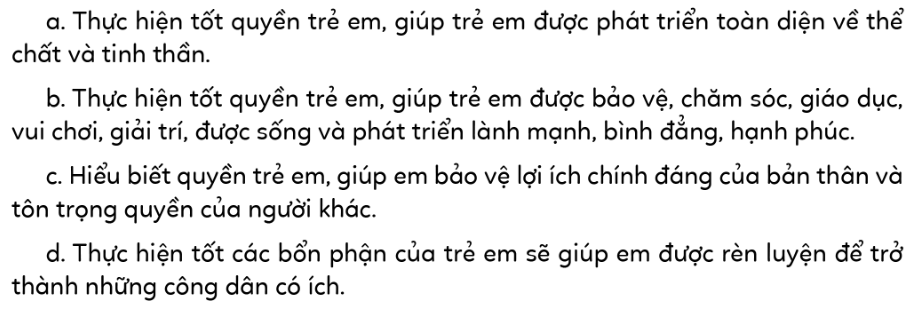 PHIẾU HỌC TẬP 1BÀI 11: QUYỀN TRẺ EM1. Quan sát tranh và trả lời câu hỏi:a. Các tranh trên nói đến quyền nào của trẻ em?b. Em hãy kể thêm các quyền khác của trẻ em?....................................................................................................................................................................................................................................................................................................................................................................................................................................................................................................................................................................2. Đọc thông tin và trả lời câu hỏi?a. Vì sao phải thực hiện quyền của trẻ em?b. Nêu ý nghĩa của việc thực hiện quyền của trẻ em?.............................................................................................................................................................................................................................................................................................................................................................................................................................................................................................................................................................................................................................................................................................................3. Em sẽ thực hiện quyền của trẻ em như thế nào trong các trường hợp sau?a. Em phát hiện có một bạn trong lớp bị cha mẹ mắng mỗi khi bị điểm kém.b. Một người lạ muốn đèo em về nhà.c. Em bắt gặp một em nhỏ bị lạc bố mẹ khi đi tham quan, mua sắm ở trung tâm thương mại..................................................................................................................................................................................................................................................................................................................................................................................................................................................................................................................................................................... PHIẾU HỌC TẬP 2