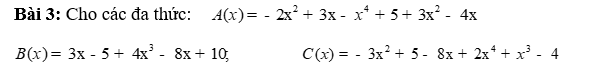 PHIẾU HỌC TẬP 1BÀI 3: PHÉP CỘNG, PHÉP TRỪ ĐA THỨC MỘT BIẾNBài 1: Trong một bài toán ứng dụng, số lượng sản phẩm bán được theo ba tháng đầu năm được mô tả bởi các đa thức:Tháng 1: 4x2+2x+3                      Tháng 2: 5x2−3x+2                          Tháng 3: 6x2+x−1Hãy tính tổng số sản phẩm bán được trong ba tháng đầu năm. ................................................................................................................................................................................................................................................................................................................................................................................................................................................................................................................................................................ Bài 2: Cho A = x2 − 4x + 1 và B = 2x2 + 3x − 6. Tính A + B và A − B.................................................................................................................................................................................................................................................................................................................................................................................................................................................................................................................................................................Bài 3: Tính tổng và hiệu của các đa thức sau:(5x3-4x2+x+2)+(5x3+4x2-6x+4)(x3+3x+2)−(8x2+x−1)................................................................................................................................................................................................................................................................................................................................................................................................................................................................................................................................................................PHIẾU HỌC TẬP 2