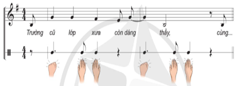 CHỦ ĐỀ 3: CÔNG ƠN THẦY CÔ – BÀI 6BÀI 6 - TIẾT 2THỂ HIỆN TIẾT TẤU, ỨNG DỤNG ĐỆM CHO BÀI HÁT DÁNG THẦYÔN TẬP BÀI HÒA TẤU SỐ 3TRẢI NGHIỆM VÀ KHÁM PHÁ: THỂ HIỆN MẪU TIẾT TẤU BẰNG CÁC ĐỘNG TÁC VỖ, GÕ,... LÊN MẶT BÀNA. KHỞI ĐỘNG HS thể hiện bài hát Dáng thầy và vận động theo bài hát.B. HOẠT ĐỘNG HÌNH THÀNH KIẾN THỨCHoạt động 1: Thể hiện tiết tấu; ứng dụng đệm cho bài hát Dáng thầy (Khoảng 16 - 17 phút)Nhiệm vụ 1. Thể hiện tiết tấu bằng nhạc cụ gõ và động tác cơ thể- GV yêu cầu HS vỗ tay theo mẫu tiết tấu. + Mẫu 1:+ Mẫu 2:Dự kiến sản phẩm:- Mẫu tiết tấu 1:- Mẫu tiết tấu 2:Nhiệm vụ 2: Ứng dụng đệm cho bài hát bài hát Dáng thầyGV đệm mẫu các câu hát đầu tiên của đoạn 1 và đoạn 2 rồi yêu cầu HS luyện tập đệm cho hai đoạn của bài hátDự kiến sản phẩm:- Đoạn 1:- Đoạn 2:Hoạt động 2: Ôn tập Bài hòa tấu số 3 (Khoảng 14 – 15 phút)+ Từng bè trình diễn phần bè của mình.+ Các bè hòa tấu cùng nhau.+ Luân chuyển chơi các bè khác nhau.Nhiệm vụ 2: Bài hòa tấu số 3GV yêu cầu HS tự tìm hiểu bài hòa tấu và các ngón bấm để chơi phần bè của mình.Dự kiến sản phẩm:- Bè kèn phím:- Bè đệm hợp âm:- Bè nhạc cụ gõ:C. HOẠT ĐỘNG LUYỆN TẬPCâu 1: Mẫu tiết tấu 1 và 2 thể hiện bằng nhạc cụ tiết tấu có xuất hiện của kí hiệu âm nhạc: A. dấu chấm dôiB. dấu bình. C. dấu thăng. D. dấu nhắc lại.Câu 2: Mẫu tiết tấu 2 thể hiện bằng nhạc cụ gõ kết hợp với động tác cơ thể nào?A. Không có. B. Búng tay. C. Vỗ tay. D. Giậm chân. Câu 3: Bài hòa tấu số 3 được viết theo nhịp nào?A. 2/4B. 2/2C. 6/8D. 3/2Câu 4: Nhạc cụ tiết tấu được sử dụng thể hiện Bài hòa tấu số 1 là: A. Thanh loan và ma-ra-cát. B. Thanh loan và trống con. C. Phách và trống con. D. Trống con và ma-ra-cát. Câu 5: Mẫu tiết tấu số 1 và 2 còn được thực hiện đệm bằng cách nào? A. Sử dụng các động tác của chân. B. Sử dụng các động tác của tay. C. Sử dụng các động tác kết hợp tay chân. D. Sử dụng các vật dụng thay thế nhạc cụ tiết tấu.Dự kiến sản phẩm:Câu 1: ACâu 2: CCâu 3: ACâu 4: DCâu 5: BD. HOẠT ĐỘNG VẬN DỤNG