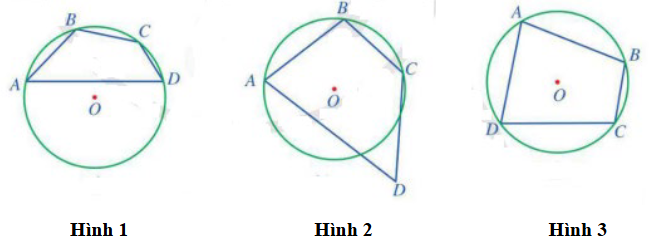 1. NHẬN BIẾT (5 CÂU)Câu 1: Em hãy nêu định nghĩa về tứ giác nội tiếp đường tròn.Trả lờiTứ giác có bốn đỉnh nằm trên một đường tròn được gọi là tứ giác nội tiếp đường tròn (hoặc đơn giản là tứ giác nội tiếp) và đường tròn được gọi là đường tròn ngoại tiếp tứ giác. Câu 2: Em hãy nêu định lí về tổng số đo hai góc đối nhau bằng 180 độ.Trả lờiĐịnh lí Trong một tứ giác nội tiếp, tổng số đo hai góc đối nhau bằng 180°. Câu 3: Đường tròn ngoại tiếp của hình vuông và hình chữ nhật có đặc điểm gì?Trả lời:Đường tròn ngoại tiếp của chúng có tâm là giao điểm của hai đường chéo và bán kính bằng một nửa độ dài đường chéo. Câu 4: Trong các tứ giác sau, tứ giác nào nội tiếp được đường tròn? Giải thích.Trả lời: Câu 5: Trong các tứ giác sau, tứ giác nào nội tiếp được đường tròn? Giải thích.Trả lời: Câu 6: Trong các đường tròn (O) sau, đường tròn nào ngoại tiếp tứ giác ABCD? Giải thích. Trả lời: 2. THÔNG HIỂU (4 CÂU)Câu 1: Trong hình vẽ dưới đây, cho a = 140 độa) Tính các góc ,  của tứ giác ABCDb) Tính  + Trả lời:a) Ta có:  (góc nội tiếp và góc ở tâm cùng chắn cung AC)   +  =  (tứ giác ABCD nội tiếp đường tròn)  +  =  =  -  = b) Tứ giác ABCD nội tiếp đường trong nên   +  =  Câu 2: Cho tứ giác ABCD nội tiếp đường tròn. Tính số đo các góc còn lại của tứ giác đó trong  trường hợp sau:   = 45 và  = 155 Trả lời:Ta có:  (tứ giác  nội tiếp đường tròn )Ta có:  (tứ giác  nội tiếp đường tròn ) Câu 3: Trong hình vẽ dưới đây, cho ADC = 40 độ, BCD = 100 độa) Tính các góc ,  của tứ giác ABCDb) Tính Trả lời: Câu 4: Cho tam giác ABC có ba góc nhọn. Vẽ các đường cao BD và CE của tam giác ABC . Gọi H là giao điểm của BD và CE. Chứng minh ADHE là tứ giác nội tiếpTrả lời: 3. VẬN DỤNG (2 CÂU)Câu 1: Cho nửa đường tròn đường kính AD. Lấy điểm B thuộc nửa đường tròn (B khác A và D), trên cung BD lấy điểm C (C khác B và D). Hai dây AC, BD cắt nhau tại điểm E. Kẻ đoạn thẳng EF vuông góc với AD (F∈ AD):a) Chứng minh tứ giác ABEF nội tiếp b) Chứng minh AE.AC = AF.AD.Trả lời:Ta có hình vẽ:a) Chứng minh tứ giác ABEF nội tiếpB thuộc (O) ⇒   = 90° (góc nội tiếp chắn nửa đường tròn ) ⇒  = 90°  EFAD (gt) ⇒  = 90° Xét tứ giác ABEF có  mà 2 góc này đối nhau⇒ABEF là tứ giác nội tiếpb) Chứng minh AE.AC = AF.AD : Có C ∈ (O) ⇒ = 90° (góc nội tiếp chắn nửa đường tròn)Xét ∆AFE và ∆ACD có: chung,  ⇒ ∆AFE  ∆ACD (g . g) ⇒  AE.AC = AF.AD (đpcm). Câu 2: Cho tam giác nhọn . Đường tròn  đường kính  cắt  lần lượt tại . Đường thẳng  cắt  tại  và đường thẳng  cắt  tại .a) Chứng minh tứ giác  nội tiếp.b) Chứng minh tứ giác  nội tiếp.Trả lời:4. VẬN DỤNG CAO (2 CÂU)