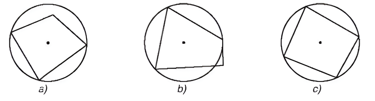 1. NHẬN BIẾT (5 CÂU)Câu 1: Em hãy nêu định nghĩa về tứ giác nội tiếp đường tròn.Trả lờiTứ giác có bốn đỉnh nằm trên một đường tròn được gọi là tứ giác nội tiếp đường tròn (hoặc đơn giản là tứ giác nội tiếp) và đường tròn được gọi là đường tròn ngoại tiếp tứ giác. Câu 2: Em hãy nêu định lí về tổng số đo hai góc đối nhau bằng 180 độ.Trả lờiĐịnh lí Trong một tứ giác nội tiếp, tổng số đo hai góc đối nhau bằng 180°. Câu 3: Đường tròn ngoại tiếp của hình vuông và hình chữ nhật có đặc điểm gì?Trả lời:Đường tròn ngoại tiếp của chúng có tâm là giao điểm của hai đường chéo và bán kính bằng một nửa độ dài đường chéo. Câu 4: Trong các tứ giác sau, tứ giác nào nội tiếp được đường tròn? Giải thích.Trả lời: Câu 5: Trong các tứ giác sau, tứ giác nào nội tiếp được đường tròn? Giải thích.Trả lời: Câu 6: Trong các đường tròn (O) sau, đường tròn nào ngoại tiếp tứ giác ABCD? Giải thích. Trả lời: 2. THÔNG HIỂU (4 CÂU)Câu 1: Trong hình vẽ dưới đây, cho a = 140 độa) Tính các góc ,  của tứ giác ABCDb) Tính  + Trả lời:a) Ta có:  (góc nội tiếp và góc ở tâm cùng chắn cung AC)   +  =  (tứ giác ABCD nội tiếp đường tròn)  +  =  =  -  = b) Tứ giác ABCD nội tiếp đường trong nên   +  =  Câu 2: Cho tứ giác ABCD nội tiếp đường tròn. Tính số đo các góc còn lại của tứ giác đó trong  trường hợp sau:   = 45 và  = 155 Trả lời:Ta có:  (tứ giác  nội tiếp đường tròn )Ta có:  (tứ giác  nội tiếp đường tròn ) Câu 3: Trong hình vẽ dưới đây, cho ADC = 40 độ, BCD = 100 độa) Tính các góc ,  của tứ giác ABCDb) Tính Trả lời: Câu 4: Cho tam giác ABC có ba góc nhọn. Vẽ các đường cao BD và CE của tam giác ABC . Gọi H là giao điểm của BD và CE. Chứng minh ADHE là tứ giác nội tiếpTrả lời: 3. VẬN DỤNG (2 CÂU)Câu 1: Cho nửa đường tròn đường kính AD. Lấy điểm B thuộc nửa đường tròn (B khác A và D), trên cung BD lấy điểm C (C khác B và D). Hai dây AC, BD cắt nhau tại điểm E. Kẻ đoạn thẳng EF vuông góc với AD (F∈ AD):a) Chứng minh tứ giác ABEF nội tiếp b) Chứng minh AE.AC = AF.AD.Trả lời:Ta có hình vẽ:a) Chứng minh tứ giác ABEF nội tiếpB thuộc (O) ⇒   = 90° (góc nội tiếp chắn nửa đường tròn ) ⇒  = 90°  EFAD (gt) ⇒  = 90° Xét tứ giác ABEF có  mà 2 góc này đối nhau⇒ABEF là tứ giác nội tiếpb) Chứng minh AE.AC = AF.AD : Có C ∈ (O) ⇒ = 90° (góc nội tiếp chắn nửa đường tròn)Xét ∆AFE và ∆ACD có: chung,  ⇒ ∆AFE  ∆ACD (g . g) ⇒  AE.AC = AF.AD (đpcm). Câu 2: Cho tam giác nhọn . Đường tròn  đường kính  cắt  lần lượt tại . Đường thẳng  cắt  tại  và đường thẳng  cắt  tại .a) Chứng minh tứ giác  nội tiếp.b) Chứng minh tứ giác  nội tiếp.Trả lời:4. VẬN DỤNG CAO (2 CÂU)