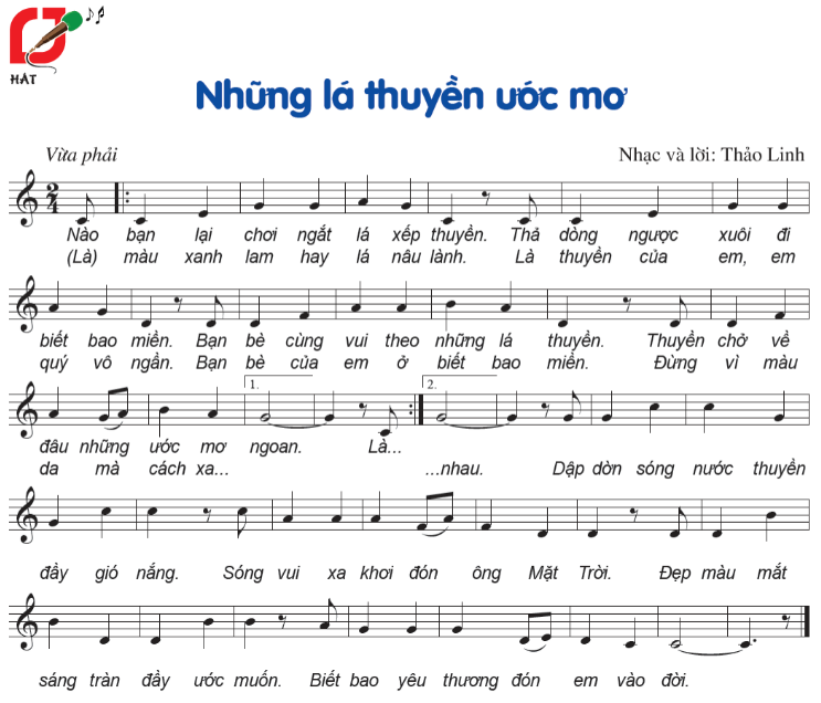 PHẦN 1: SOẠN GIÁO ÁN WORD ÂM NHẠC 6 CÁNH DIỀUTiết 2: Ôn tập bài hát Những lá thuyền ước mơ, kết hợp gõ đệm bằng nhạc cụ gõ và động tác cơ thể. Trải nghiệm và khám phá.I. MỤC TIÊU:1. Kiến thức:  Sau khi học xong tiết học này:- Thể hiện đúng bài tập tiết tấu bằng các nhạc cụ gõ, biết ứng dụng đệm cho bài hát Những lá thuyền ước mơ.- Bước đầu biết vận dụng, sáng tạo âm nhạc thông qua các hoạt động trải nghiệt nghiệm và khám phá; biết làm nhạc cụ gõ bằng các vật liệu, đồ dùng đã qua2. Năng lực - Năng lực chung: chủ động thực hiện các nhiệm vụ, biết giao lưu, hợp tác, hoạt động nhóm để hoàn thành nhiệm vụ.- Năng lực âm nhạc: Thể hiện đúng mẫu tiết tấu bằng nhạc cụ gõ và động tác cơ thể.3. Phẩm chất:- Có những ước mơ trong sáng; luôn cố gắng vươn lên để thực hiện được ước mơ.II. THIẾT BỊ DẠY HỌC VÀ HỌC LIỆU 1 - GV: - Đàn phím điện tử, lục lạc, vòng chuông cầm tay. - Đàn và hát thuần thục bài Những lá thuyền ước mơ.- Thực hành thuần thục các hoạt động trải nghiệm và khám phá.2 - HS: -  Nhạc cụ gỗ.- Các dụng cụ và vật liệu để làm nhạc cụ gõ tự tạo: dao, kéo, nắp chai bia, nắp chai nhựa, dây thép, dây gai, băng dính, bình nhựa,...III. TIẾN TRÌNH DẠY HỌCA. HOẠT ĐỘNG KHỞI ĐỘNG (MỞ ĐẦU)a. Mục tiêu: Tạo hứng thú cho HS vào bài học và giúp HS có hiểu biết ban đầu về bài học mới.b. Nội dung: HS quan sát GV, thực hiện theo yêu cầuc. Sản phẩm: HS thực hiện theo yêu cầu của GVd. Tổ chức thực hiện: - GV cho HS nghe một bài hát về mùa xuân, có giai điệu vui tươi để mở đầu tiết học.- HS lắng nghe điệu nhạc.- GV dẫn dắt: Bài học hôm nay chúng ta cùng ôn tập bài hát Mùa xuân em tới trường, kết hợp gõ đệm bằng nhạc cụ gõ và động tác cơ thể.B. HÌNH THÀNH KIẾN THỨC MỚI ( Khám phá)Hoạt động 1: Ôn tập bài hát Những lá thuyền ước mơa. Mục tiêu: HS thể hiện đúng mẫu tiết tấu bằng nhạc cụ gõ và động tác cơ thể, biết ứng dụng đệm cho bài hát Những lá thuyền ước mơb. Nội dung: HS quan sát SGK, thảo luận, trả lời câu hỏi.c. Sản phẩm: Câu trả lời của HSd. Tổ chức thực hiện: HOẠT ĐỘNG CỦA GV VÀ HSSẢN PHẨM DỰ KIẾNBước 1: Chuyển giao nhiệm vụ: - GV cho HS nghe lại bài hát, kết hợp vỗ tay nhịp nhàng. - GV mở nhạc đệm và chỉ huy cho HS hát từ một đến hai lần, chú ý thể hiện sắc thái rộn ràng, tha thiết. GV sửa những chỗ HS hát sai (nếu có). - GV hướng dẫn HS luyện tập biểu diễn bài hát. Hát đối đápNhóm 1: Nào bạn ... bao miền.Nhóm 2: Bạn bè ... mơ ngoan.Nhóm 1: Là màu vô ngần.Nhóm 2: Bạn bè ... xa nhau.Hai nhóm cùng hát: Dập dờn ... vào đời.Hát nối tiếpNhóm 1: Nào bạn ... bao miền.Nhóm 2: Bạn bè ... mơ ngoan.Nhóm 3: Là màu ... vô ngần.Nhóm 4: Bạn bè xa nhau. Bốn nhóm cùng hát: Dập dờn ... vào đời.- GV yêu cầu HS luyện tập rồi trình bày bài hát theo tổ, nhóm, cặp.- GV yêu cầu HS luyện tập rồi trình bày bài hát theo tổ, nhóm, cặpBước 2: Thực hiện nhiệm vụ:  + HS ôn luyện bài hát theo nhóm.Bước 3: Báo cáo, thảo luận: + Các nhóm trình bày bài hát.+ GV theo dõi phần trình bày và nhận xétBước 4: Kết luận, nhận định: + GV nhận xét, chỉnh sửa cho học sinh.2. Ôn tập bài hát: Những lá thuyền ước mơ Hoạt động 2: Nhạc cụ: Thể hiện tiết tấua. Mục tiêu: HS thể hiện đúng mẫu tiết tấu bằng nhạc cụ gõ và động tác cơ thể, biết ứng dụng đệm cho bài hát Những lá thuyền ước mơ, chơi được bài hoà tấu cùng các bạn.b. Nội dung: HS khởi động theo sự hướng dẫn của GVc. Sản phẩm: HS thể hiện được tiết tấud. Tổ chức thực hiện: ------------------- Còn tiếp -------------------PHẦN 2: BÀI GIẢNG POWERPOINT ÂM NHẠC 6 CÁNH DIỀUCHÀO MỪNG CÁC EM ĐẾN VỚI BÀI HỌC NGÀY HÔM NAY!KHỞI ĐỘNGCác em nghe và vỗ tay nhịp nhàng theo bài hát “Ước mơ”Tiết 2: Ôn tập bài hát Những lá thuyền ước mơ - kết hợp gõ đệm bằng nhạc cụ gõ và động tác cơ thể. Trải nghiệm và khám phá.1. Ôn tập bài hát “Những lá thuyền ước mơ”Hát đối đápNhóm 1: Nào bạn ... bao miền.Nhóm 2: Bạn bè ... mơ ngoan.Nhóm 1: Là màu vô ngần.Nhóm 2: Bạn bè ... xa nhau.Hai nhóm cùng hát: Dập dờn ... vào đời.Hát nối tiếpNhóm 1: Nào bạn ... bao miền.Nhóm 2: Bạn bè ... mơ ngoan.Nhóm 3: Là màu ... vô ngần.Nhóm 4: Bạn bè … xa nhau. Bốn nhóm cùng hát: Dập dờn ... vào đời.2. Thể hiện tiết tấu------------------- Còn tiếp -------------------PHẦN 3: TÀI LIỆU ĐƯỢC TẶNG KÈM