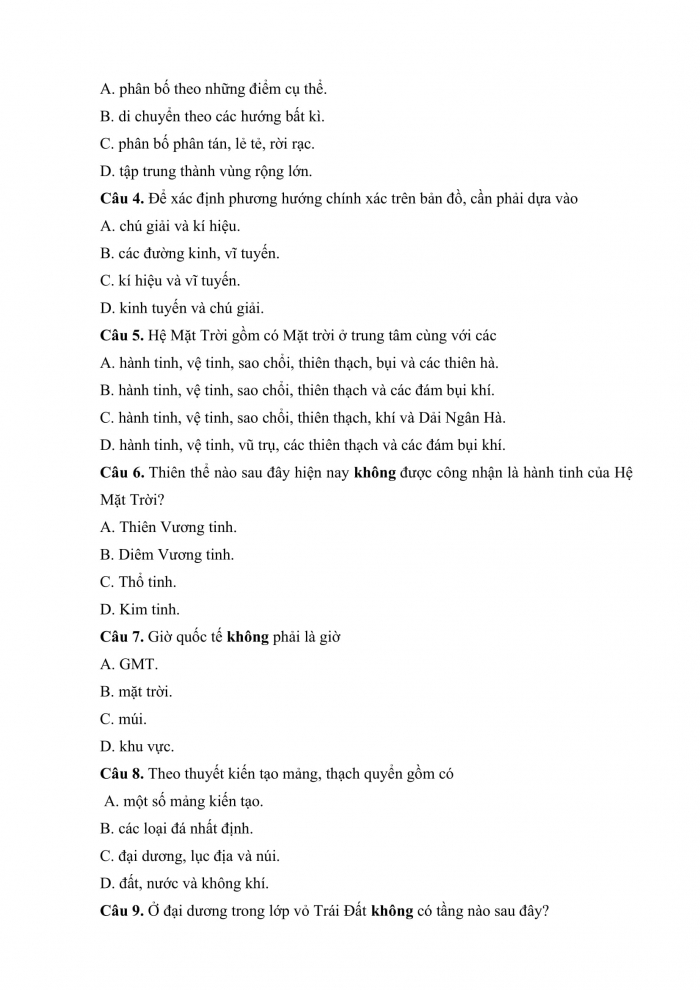 Đề thi giữa kì 1 địa lí 10 chân trời sáng tạo (Đề số 1)
