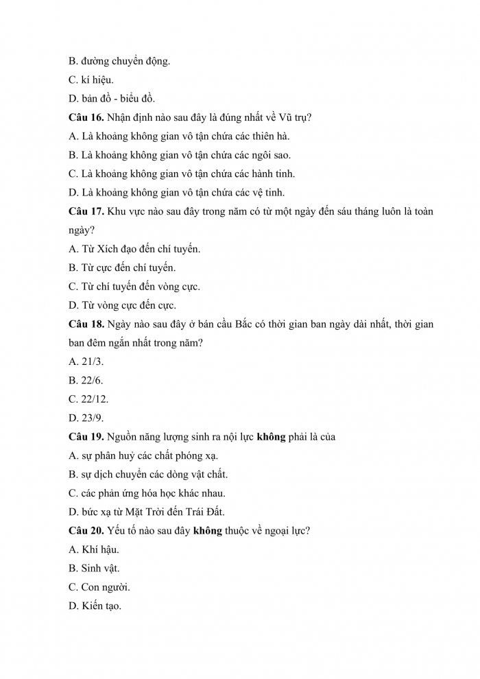 Đề thi giữa kì 1 địa lí 10 chân trời sáng tạo (Đề số 1)