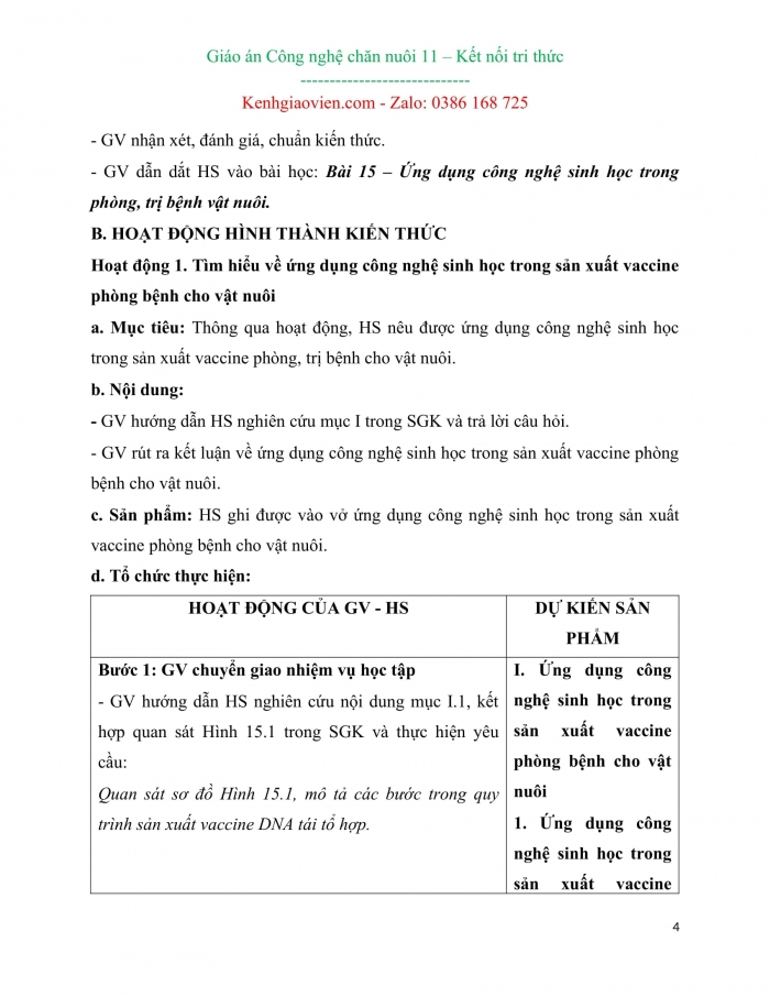 Giáo án kì 2 Công nghệ chăn nuôi 11 kết nối tri thức