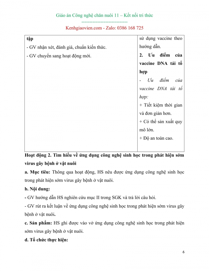 Giáo án kì 2 Công nghệ chăn nuôi 11 kết nối tri thức