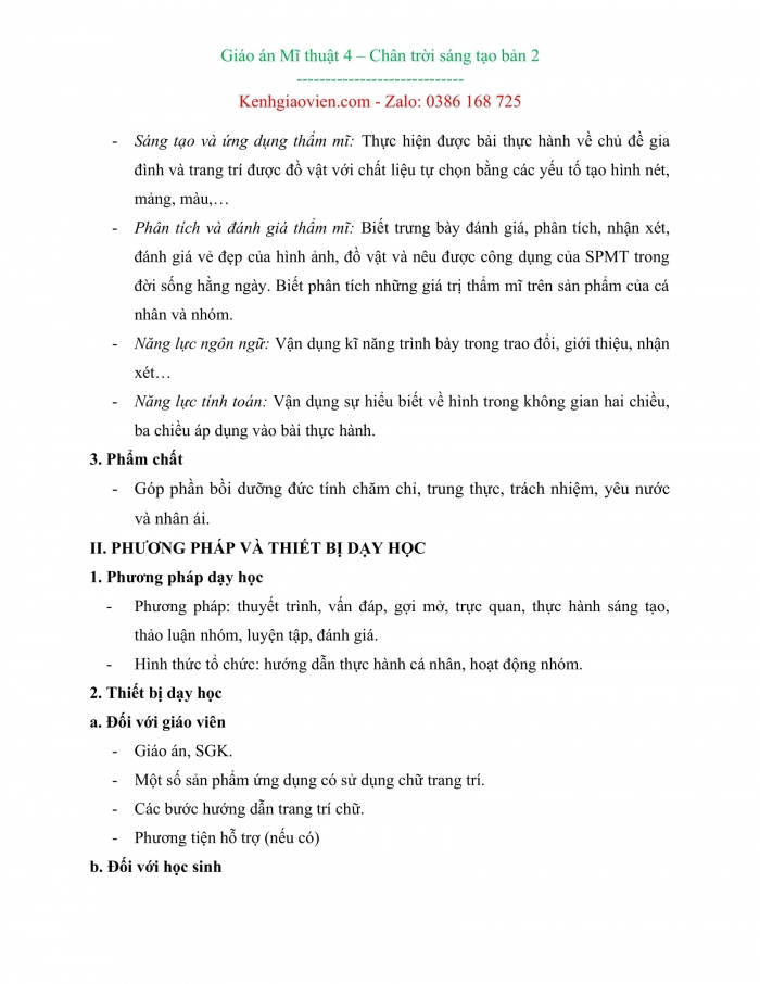 Giáo án kì 2 mĩ thuật 4 chân trời sáng tạo bản 2