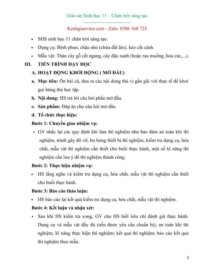 Giáo án kì 2 Sinh học 11 chân trời sáng tạo