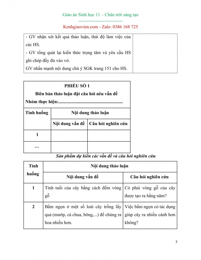 Giáo án kì 2 Sinh học 11 chân trời sáng tạo