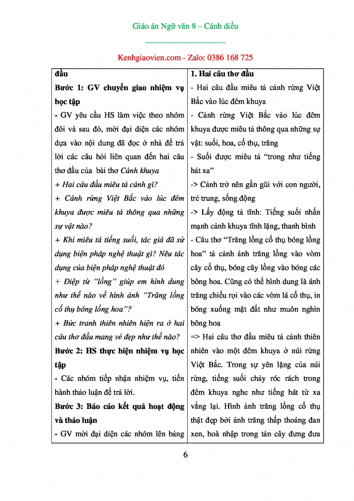 Giáo án kì 2 ngữ văn 8 cánh diều