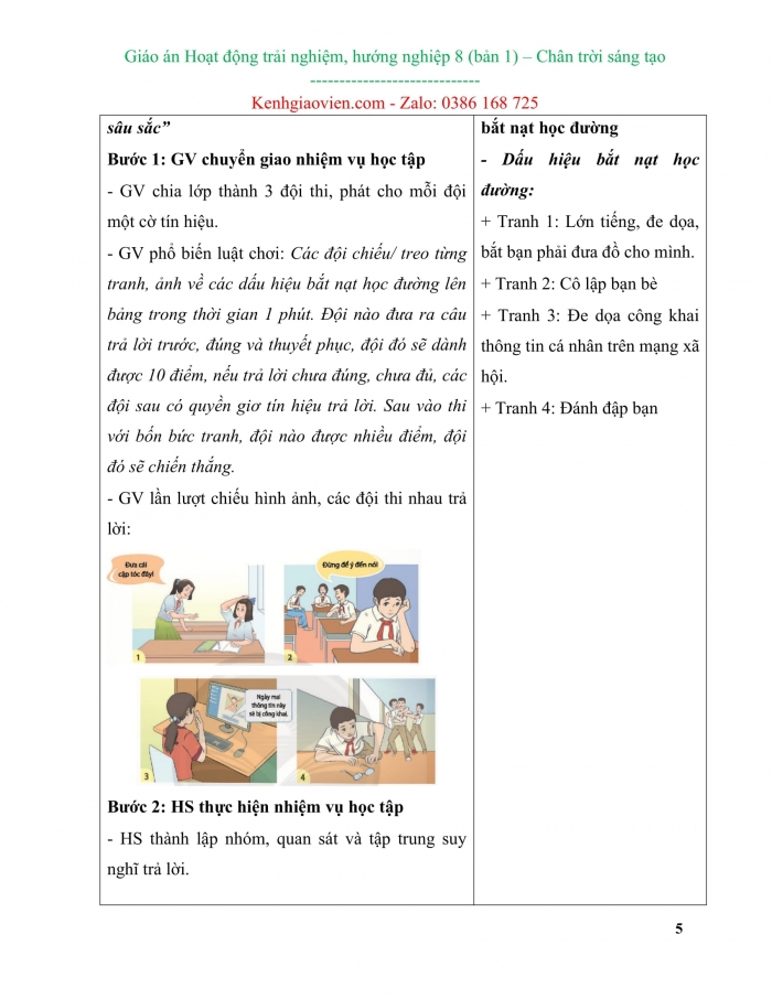 Giáo án kì 1 hoạt động trải nghiệm hướng nghiệp 8 chân trời sáng tạo bản 1