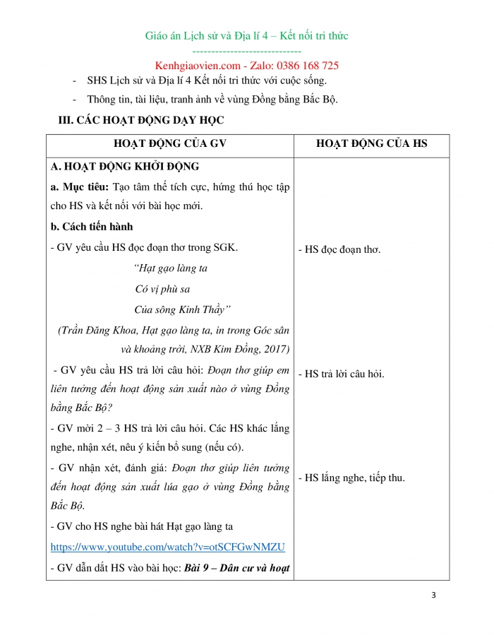 Giáo án kì 1 lịch sử và địa lí 4 kết nối tri thức