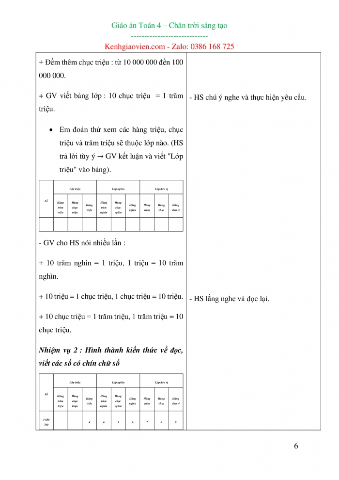 Giáo án kì 1 toán 4 chân trời sáng tạo