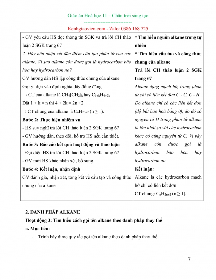 Giáo án kì 2 hoá học 11 chân trời sáng tạo