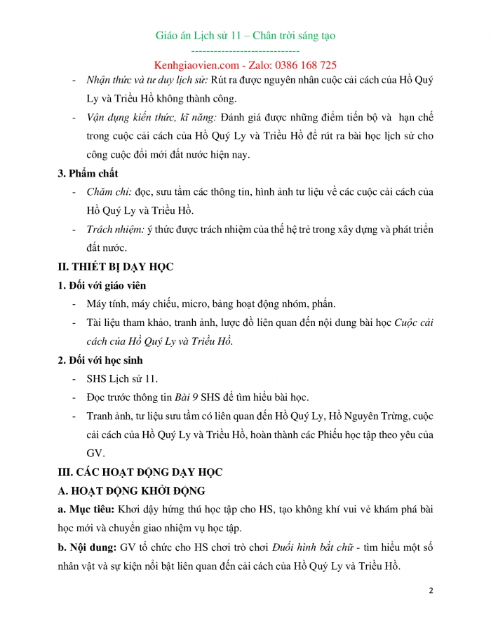 Giáo án kì 2 lịch sử 11 chân trời sáng tạo