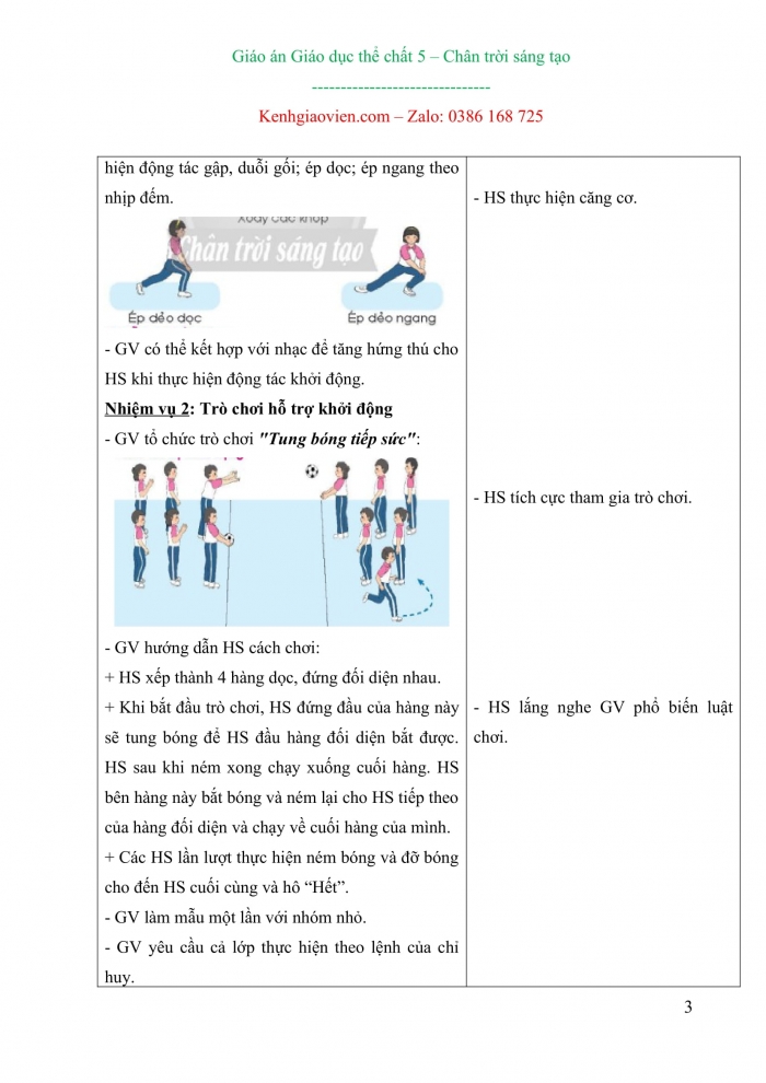 Giáo án thể dục 5 chân trời sáng tạo