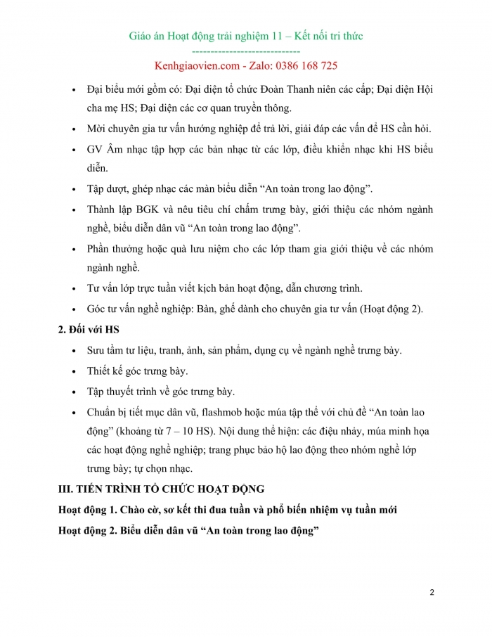Giáo án kì 2 Hoạt động trải nghiệm 11 kết nối tri thức