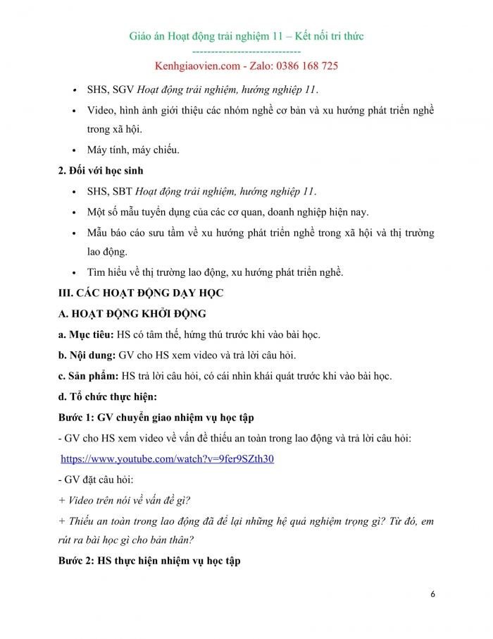 Giáo án kì 2 Hoạt động trải nghiệm 11 kết nối tri thức