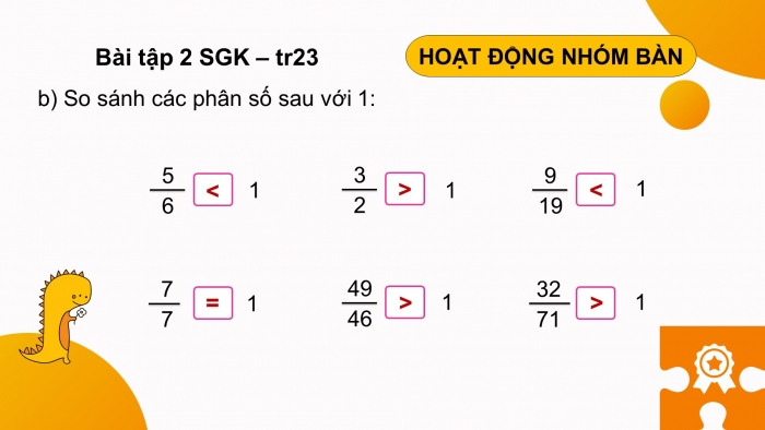 Giáo án điện tử Toán 4 cánh diều Bài 61: So sánh hai phân số cùng mẫu số