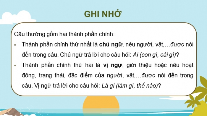 Giáo án điện tử Tiếng Việt 4 chân trời CĐ 5 Bài 3 Luyện từ và câu: Thành phần chính của câu