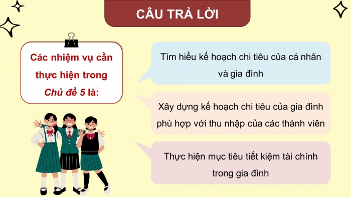 Giáo án điện tử Hoạt động trải nghiệm 11 bản 1 Chân trời Chủ đề 5: Xây dựng và thực hiện kế hoạch chi tiêu phù hợp (P1)