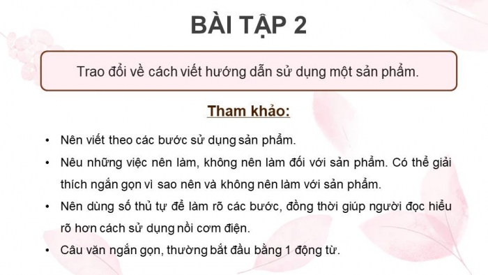 Giáo án điện tử Tiếng Việt 4 kết nối Bài 7 Viết: Viết hướng dẫn sử dụng một sản phẩm