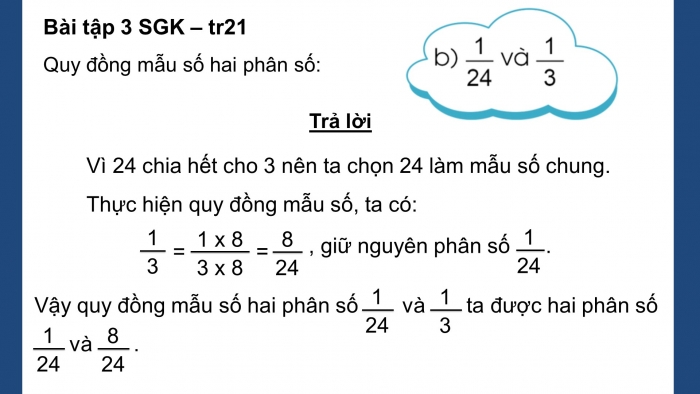 Giáo án điện tử Toán 4 cánh diều Bài 60: Quy đồng mẫu số các phân số