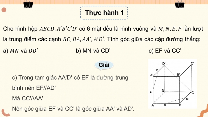 Giáo án điện tử Toán 11 chân trời Chương 8 Bài 1: Hai đường thẳng vuông góc